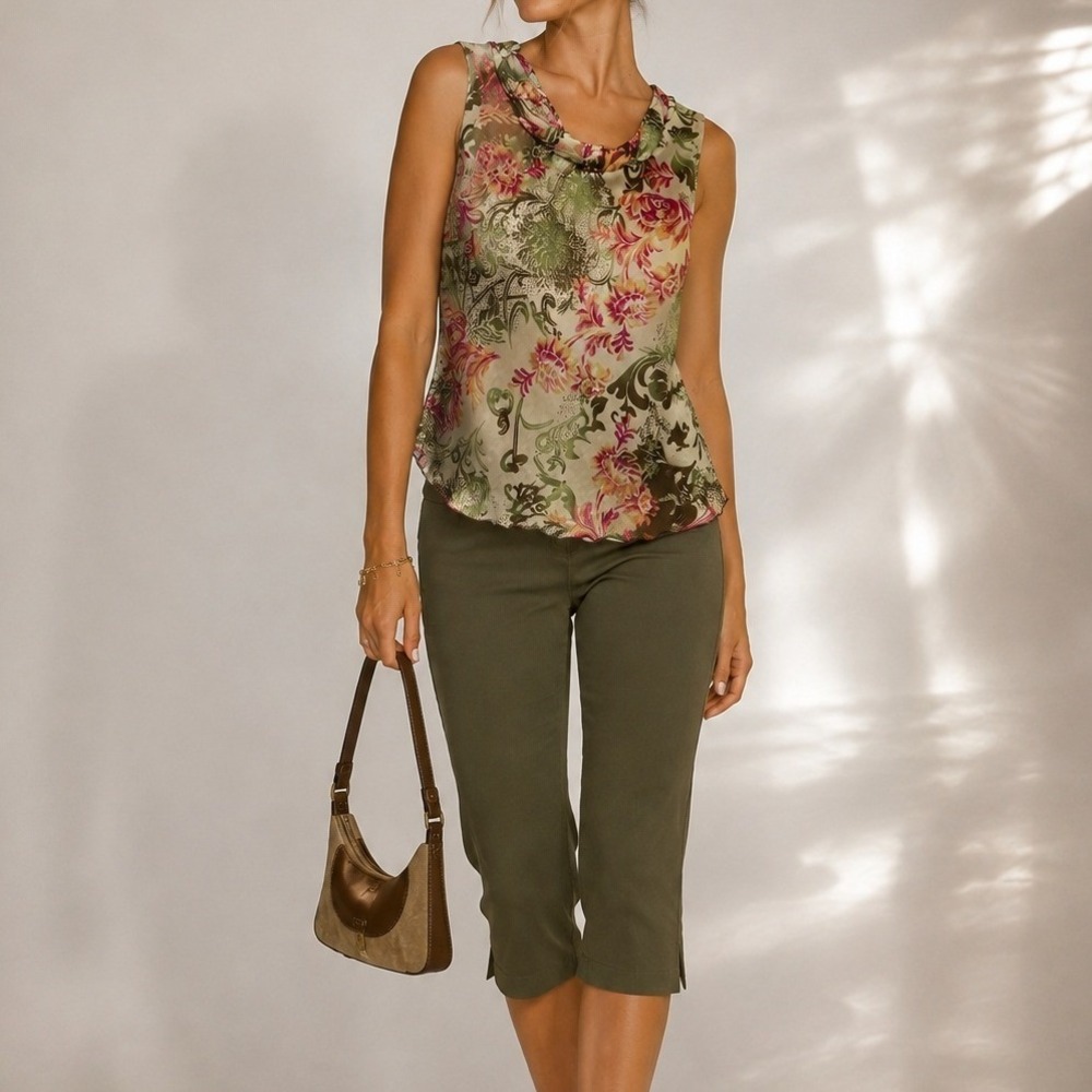 Y2K Floral Cowl Neck Sleeveless Top Garden Party Romantic Womens 1X Whimsigoth